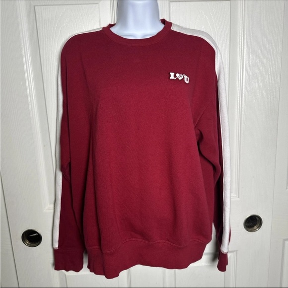 Victoria's Secret Pink Oversized Sweatshirt Woman's Medium Love Red Logo Sweater - Picture 1 of 13